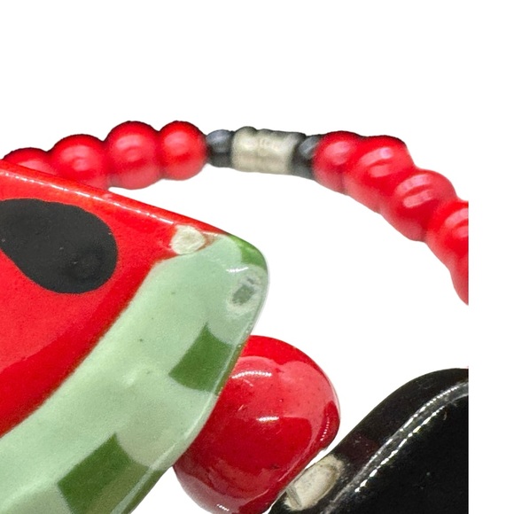 Signed Flying Colors & Book Piece Ceramic Bead & Watermelon Seed Slice Necklace - Picture 8 of 8